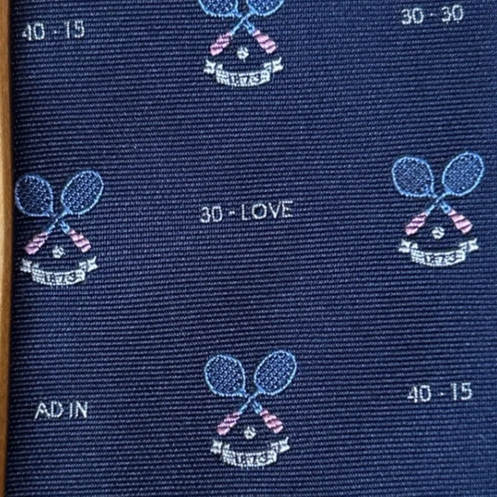 Lee Allison Novelty Necktie Navy Blue Tennis Rackets Sporting‎ Score Points